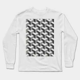 Interlocking Cubes Pattern - Shades of Grey Long Sleeve T-Shirt